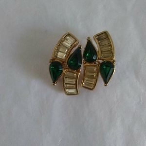PARK Lane Gold Tone Emerald & CZ Pierce Earrings Vintage Collectible Cute RARE!!